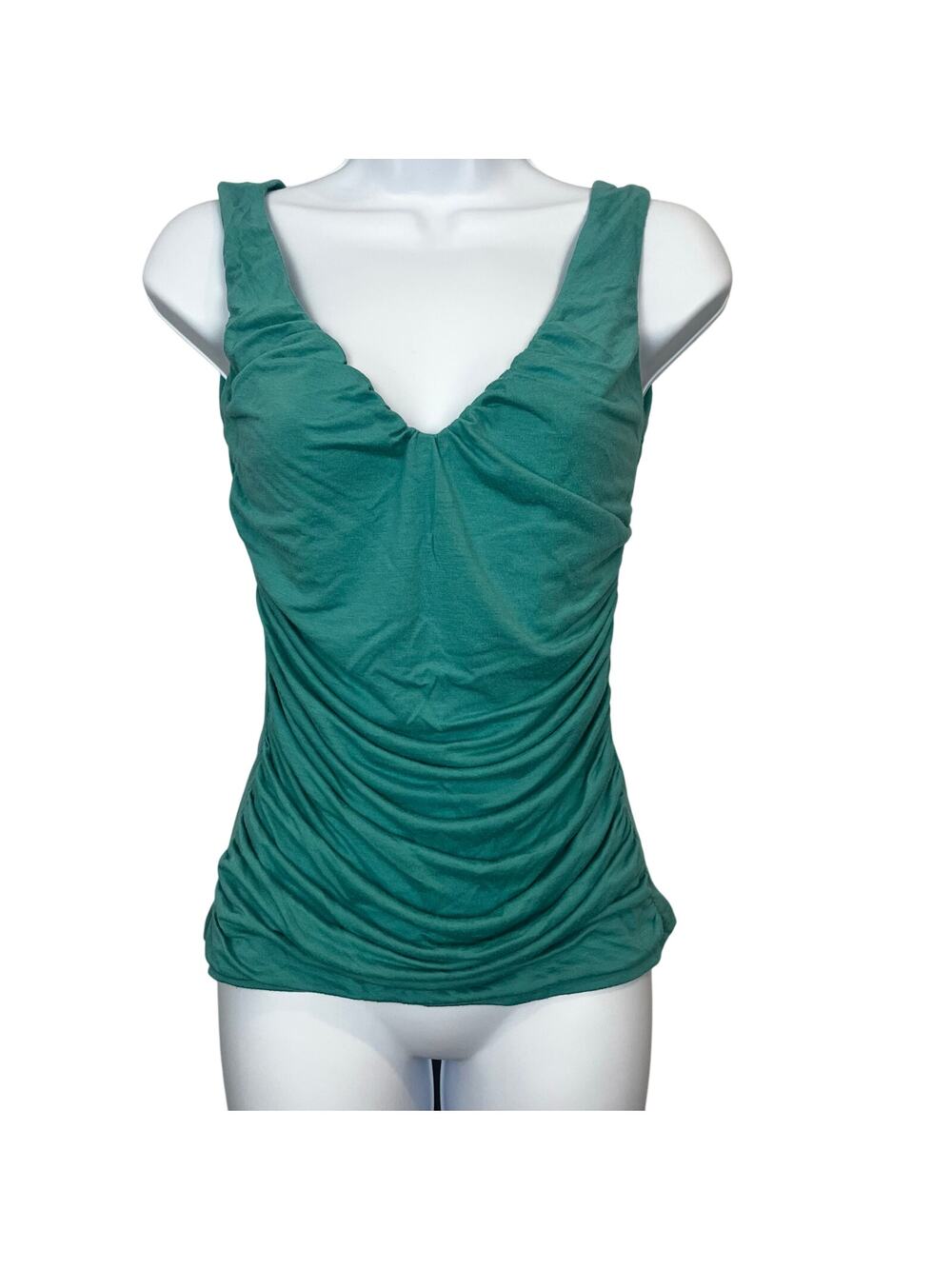 Y2K British UK ruched Tank Top stretch med vneck teal